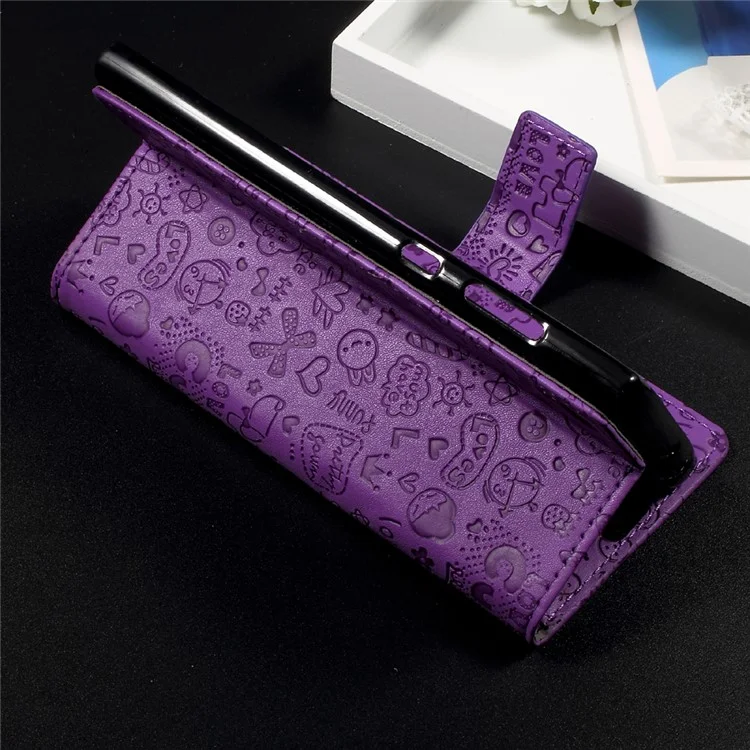 Cartoon Graffiti Leather Wallet Stand Mobile Case for Sony Xperia L1 - Purple