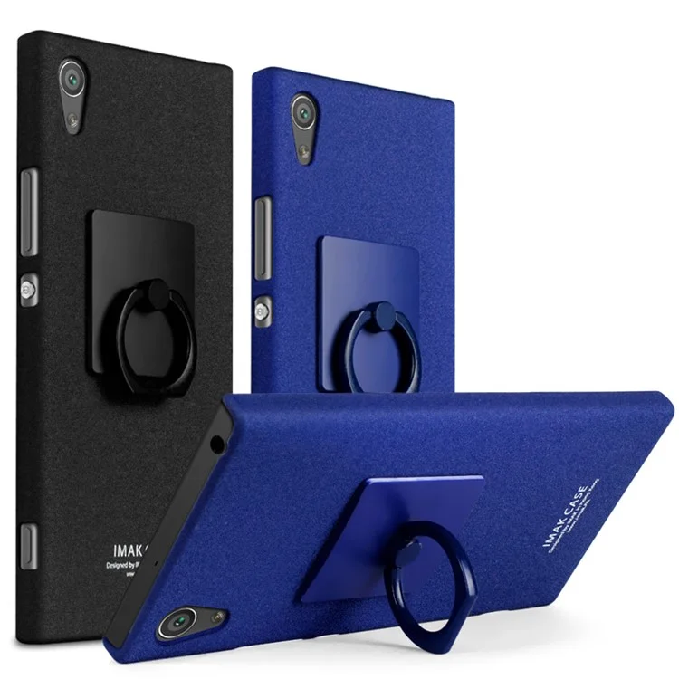 IMAK Matte Hard PC Case with Ring Kickstand for Sony Xperia XA1 Ultra - Black