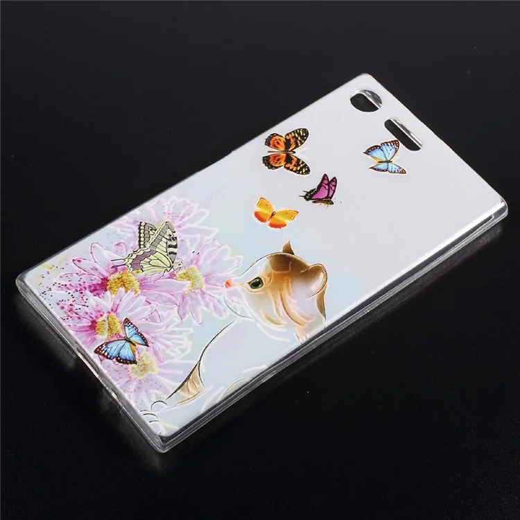 Patterned TPU Embossed Cell Phone Case for Sony Xperia XZ Premium -  Butterflies and Cat