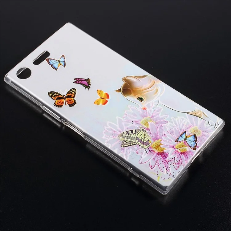 Patterned TPU Embossed Cell Phone Case for Sony Xperia XZ Premium -  Butterflies and Cat