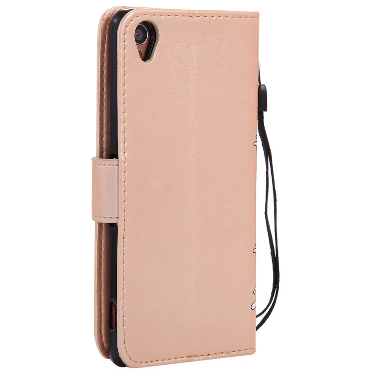 Glitter Powder Imprint Butterfly Flower Leather Wallet Flip Case for Sony Xperia X Performance - Gold