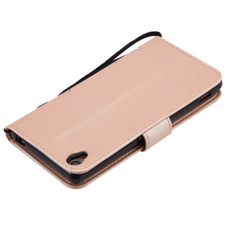 Glitter Powder Imprint Butterfly Flower Leather Wallet Flip Case for Sony Xperia X Performance - Gold