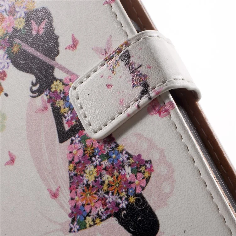 Pattern Printing Leather Wallet Case for Sony Xperia XA1 - Flowered Girl Holding Umbrella