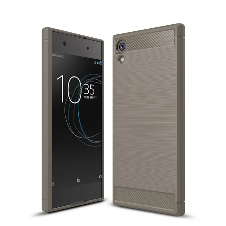 For Sony Xperia XA1 Carbon Fiber Texture Brushed Mobile TPU Shell - Grey