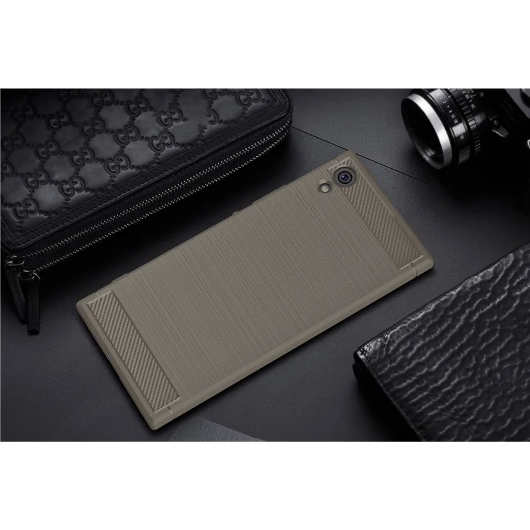 For Sony Xperia XA1 Carbon Fiber Texture Brushed Mobile TPU Shell - Grey