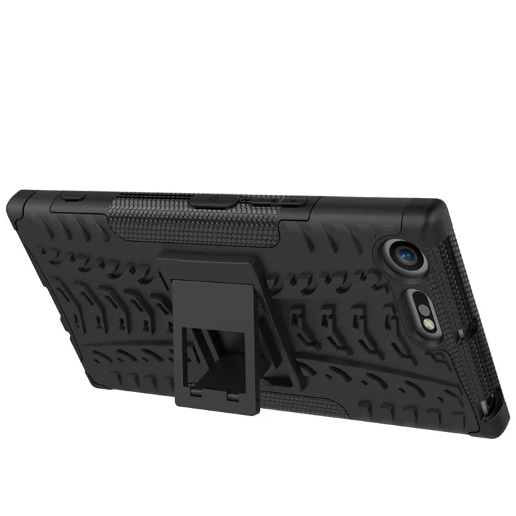 Anti-slip PC + TPU Hybrid Phone Case with Kickstand for Sony Xperia XZ Premium - Black