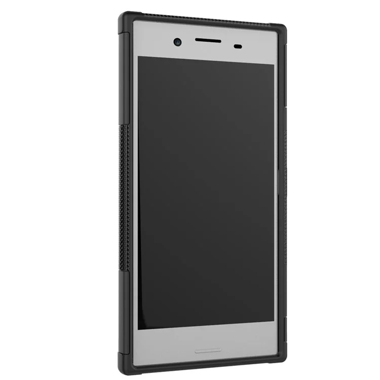 Anti-slip PC + TPU Hybrid Phone Case with Kickstand for Sony Xperia XZ Premium - Black