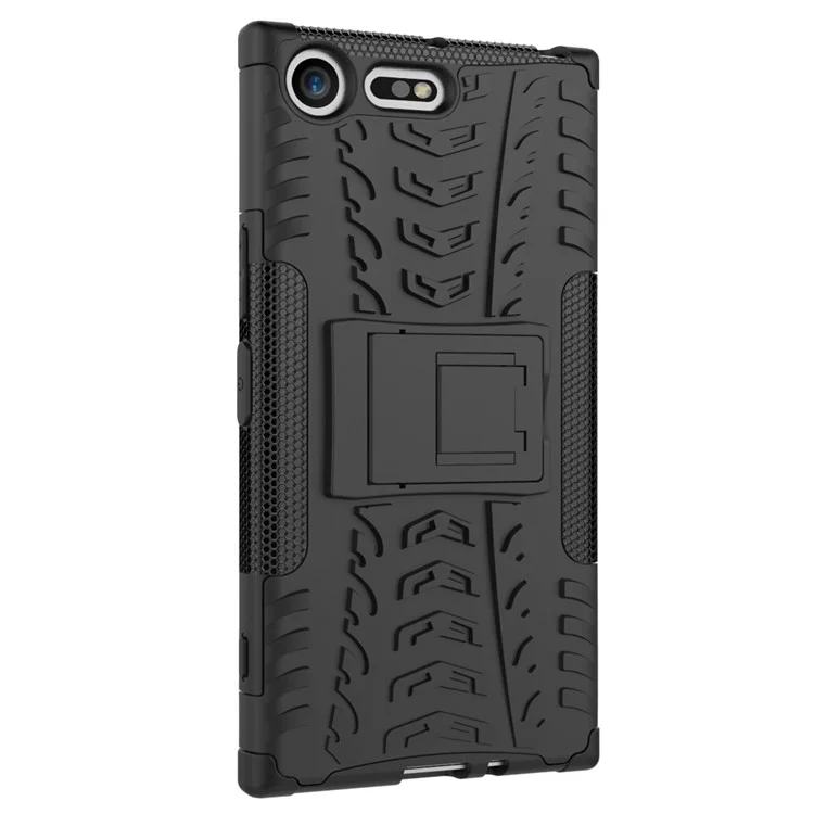 Anti-slip PC + TPU Hybrid Phone Case with Kickstand for Sony Xperia XZ Premium - Black