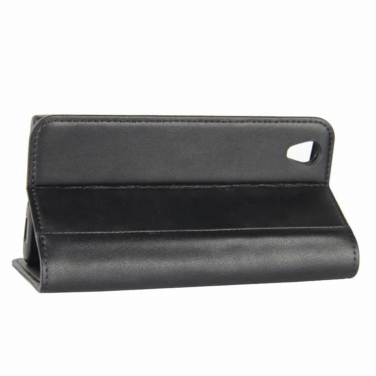 Genuine Split Leather Wallet Phone Casing Shell with Stand for Sony Xperia L1 - Black