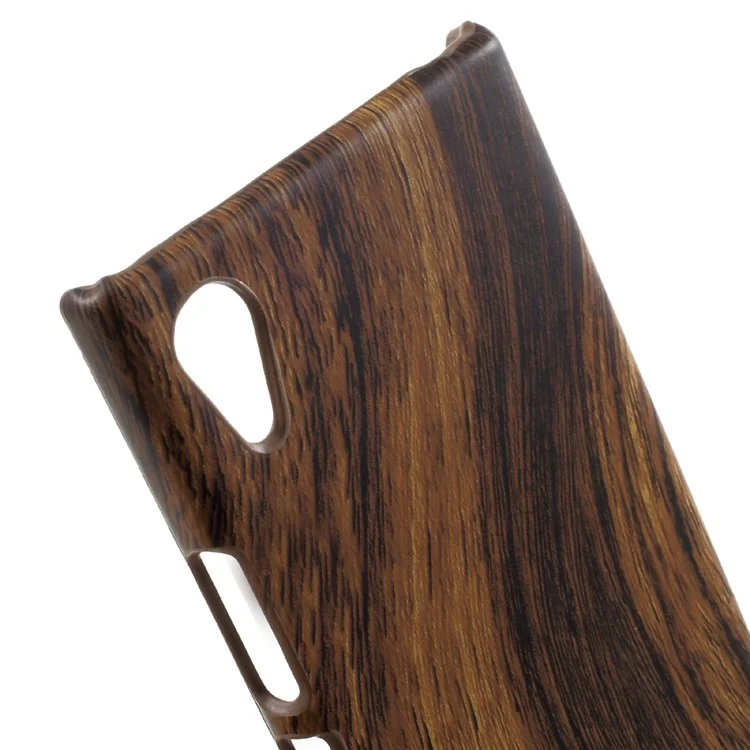 PU Leather Coated Hard PC Back Case Accessory for Sony Xperia XA1 - Brown Wood Pattern