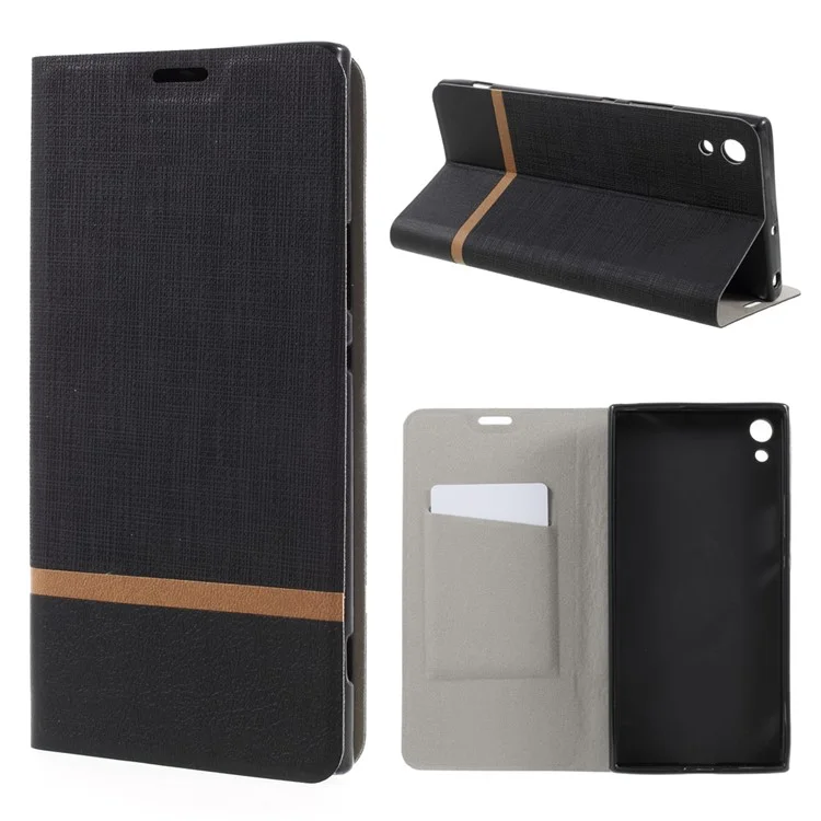 Cross Texture Leather Card Holder Cover Built-in Steel Sheet for Sony Xperia XA1 Ultra - Black