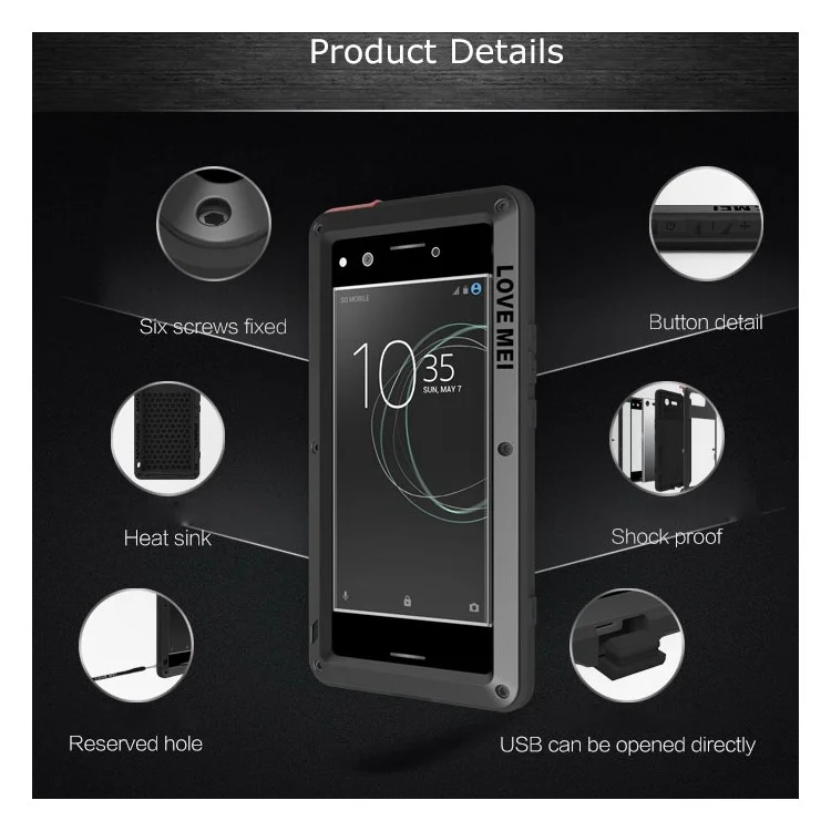 LOVE MEI Powerful Shockproof Dropproof Dirtproof Protector Case for Sony Xperia XZ Premium - Black