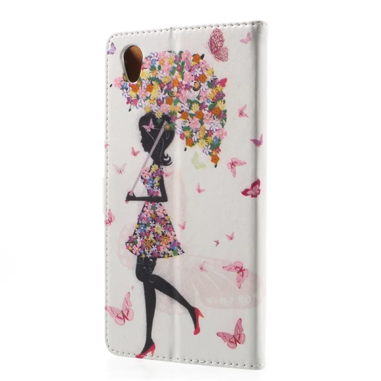 Pattern Printing Wallet Leather Stand Shell Cover for Sony Xperia L1 - Flowered Girl Holding Umbrella