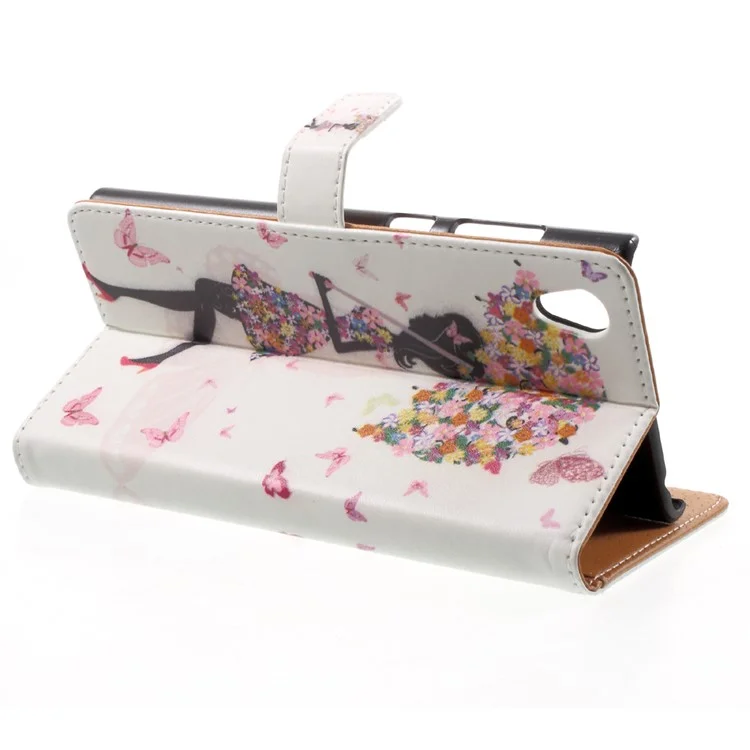 Pattern Printing Wallet Leather Stand Shell Cover for Sony Xperia L1 - Flowered Girl Holding Umbrella