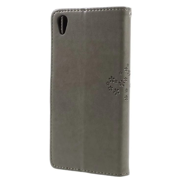 Imprint Tree Owl Magnetic Wallet PU Leather Stand Cover for Sony Xperia XA1 Ultra - Grey