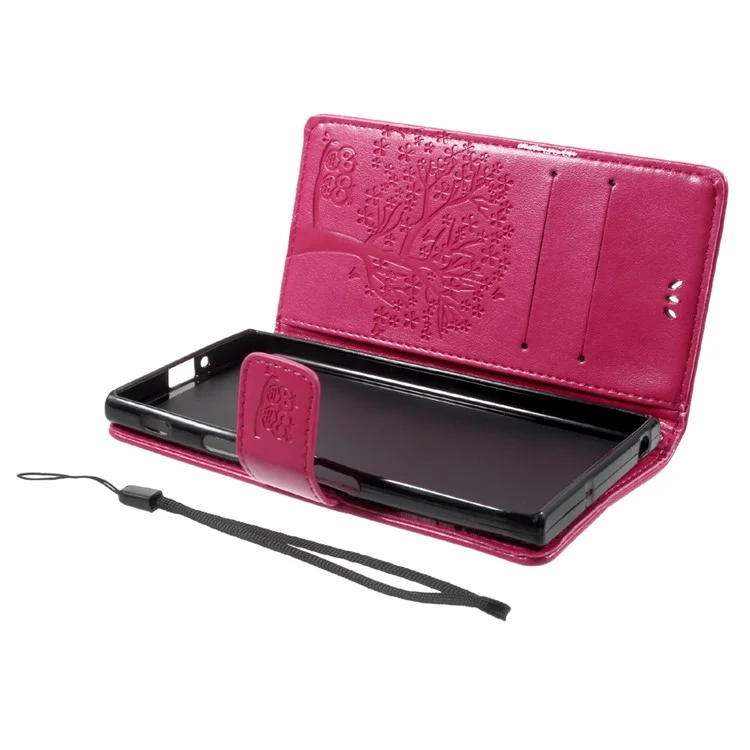 Imprint Tree Owl Magnetic Wallet Leather Stand Case for Sony Xperia XZ/Xperia XZs - Rose