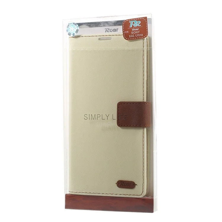 ROAR KOREA Twill Grain PU Leather Wallet Phone Cover for Sony Xperia XA1 Ultra - White