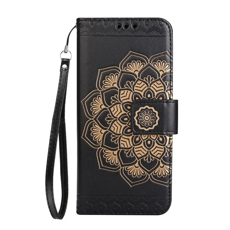 Imprinted Flower Pattern PU Leather Stand Wallet Phone Case for Sony Xperia XA1 Ultra - Black