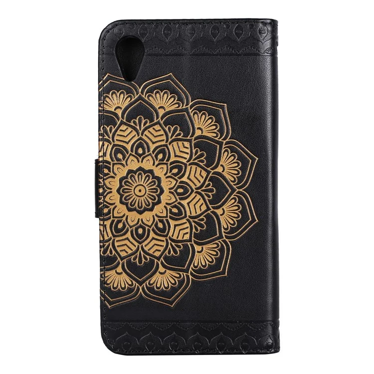 Imprinted Flower Pattern PU Leather Stand Wallet Phone Case for Sony Xperia XA1 Ultra - Black
