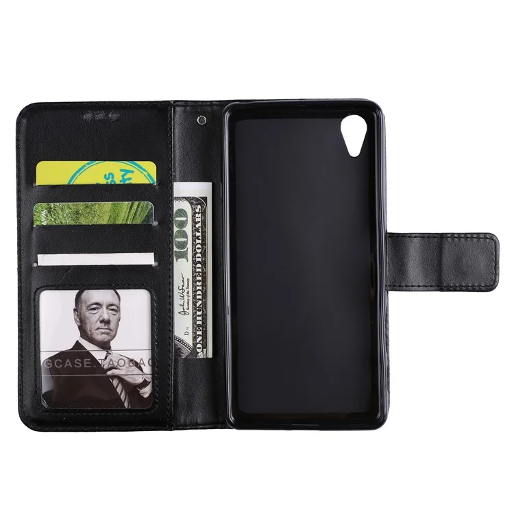 Imprinted Flower Pattern PU Leather Stand Wallet Phone Case for Sony Xperia XA1 Ultra - Black