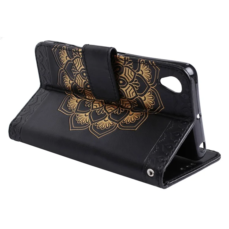 Imprinted Flower Pattern PU Leather Stand Wallet Phone Case for Sony Xperia XA1 Ultra - Black