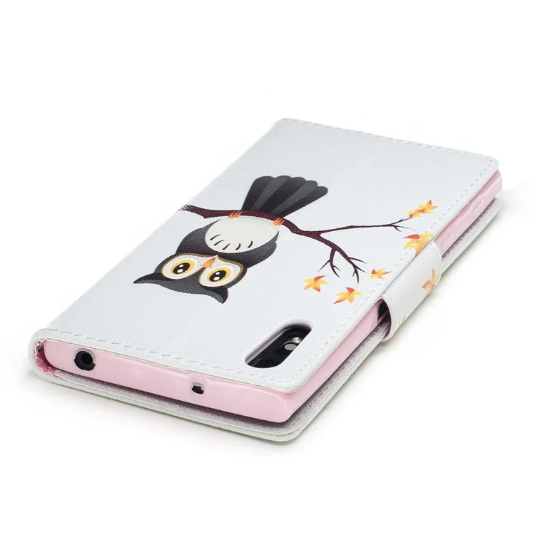 Pattern Printing Leather Wallet Cell Phone Case for Sony Xperia XZs / XZ - Owl