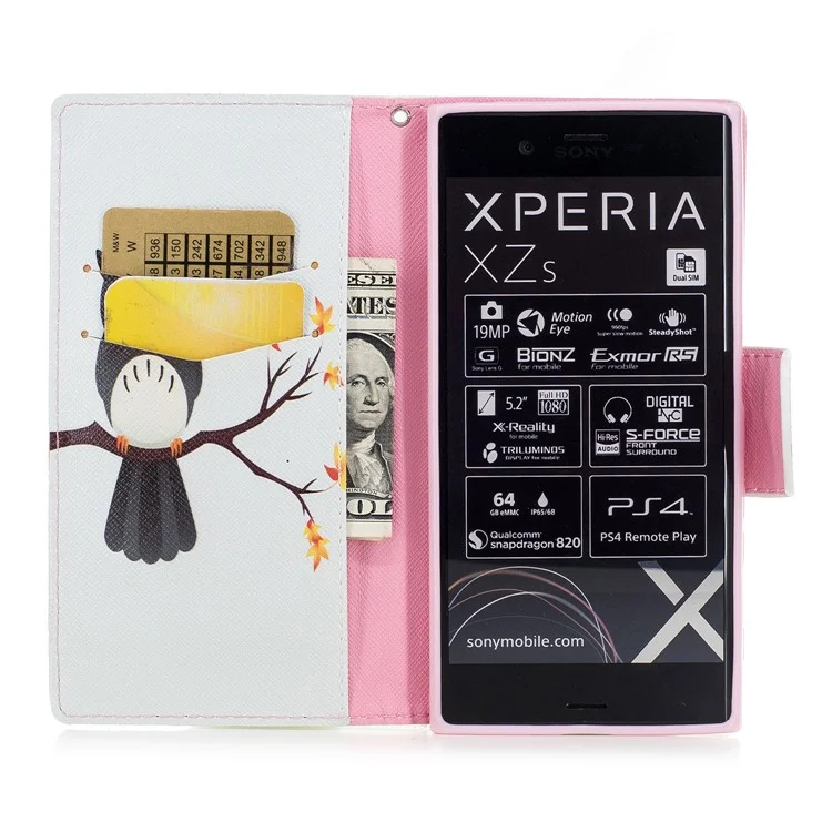 Pattern Printing Leather Wallet Cell Phone Case for Sony Xperia XZs / XZ - Owl