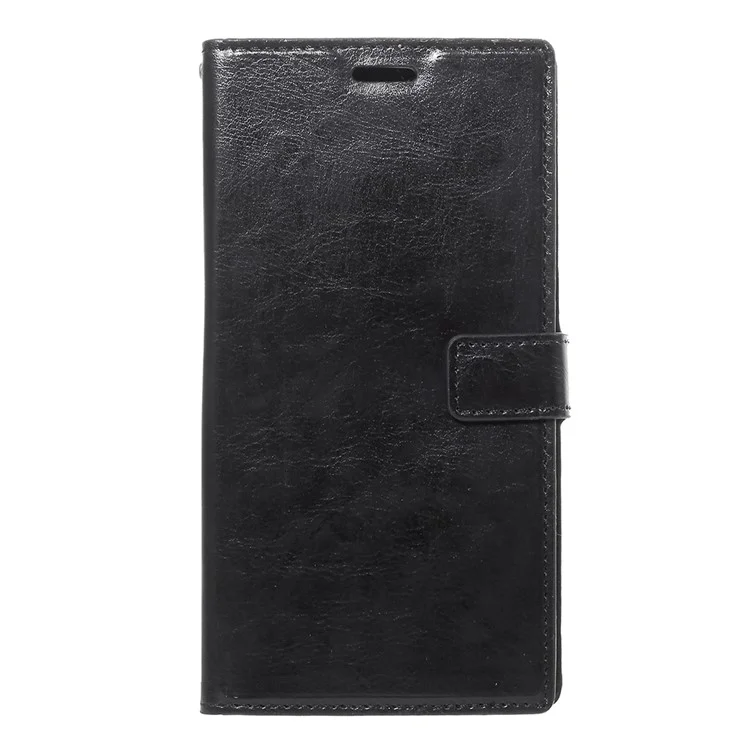 Crazy Horse Texture Wallet Stand Leather Case with Strap for Sony Xperia XZ Premium - Black