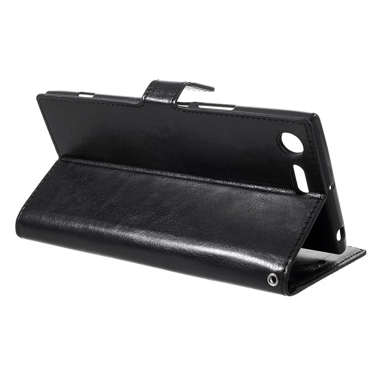 Crazy Horse Texture Wallet Stand Leather Case with Strap for Sony Xperia XZ Premium - Black