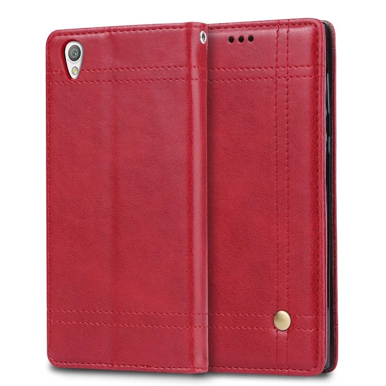 Vintage Style Double Stitch Featuring Leather Wallet Stand Case for Sony Xperia L1 - Red