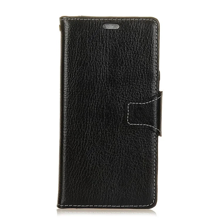 Genuine Leather Crazy Horse Skin Wallet Cover Case with Stand for Sony Xperia XZ Premium - Black