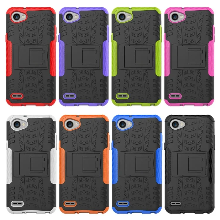 Anti-slip PC + TPU Hybrid Case with Kickstand for LG Q6 M700N (EU Version) / Q6 Plus - Black