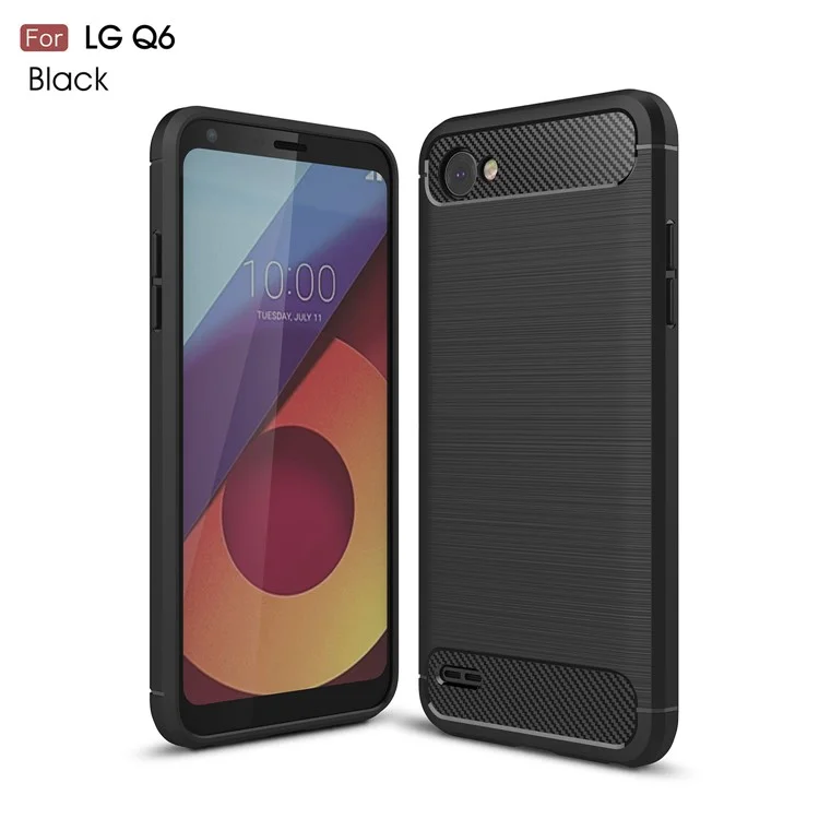 Carbon Fiber Texture Brushed TPU Mobile Casing for LG Q6 M700N (EU Version) / Q6 Plus - Black