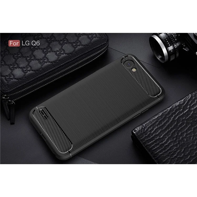 Carbon Fiber Texture Brushed TPU Mobile Casing for LG Q6 M700N (EU Version) / Q6 Plus - Black