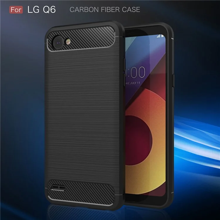Carbon Fiber Texture Brushed TPU Mobile Casing for LG Q6 M700N (EU Version) / Q6 Plus - Black