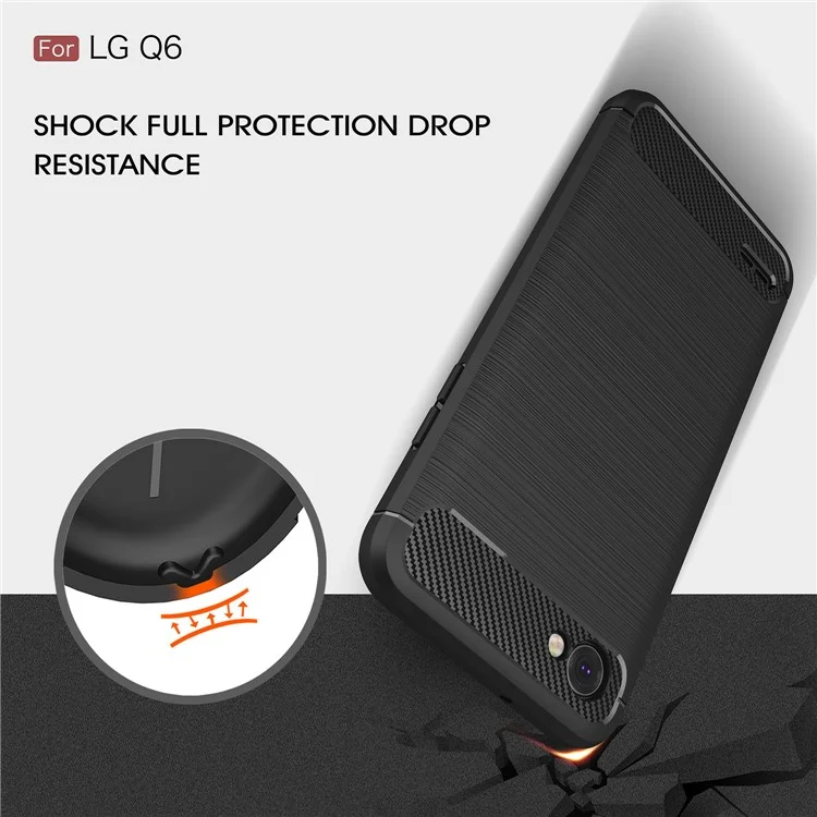 Carbon Fiber Texture Brushed TPU Mobile Casing for LG Q6 M700N (EU Version) / Q6 Plus - Black