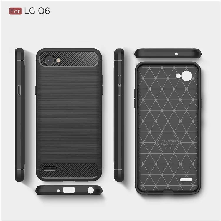 Carbon Fiber Texture Brushed TPU Mobile Casing for LG Q6 M700N (EU Version) / Q6 Plus - Black