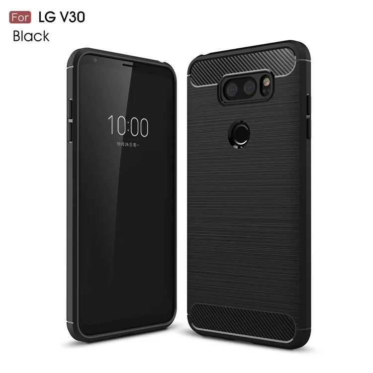 Skid Resistance Carbon Fiber Texture Brushed TPU Protective Cell Phone Case for LG V30 - Black