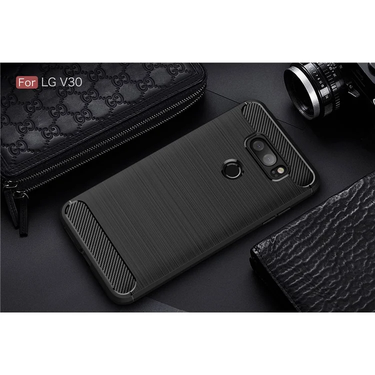 Skid Resistance Carbon Fiber Texture Brushed TPU Protective Cell Phone Case for LG V30 - Black