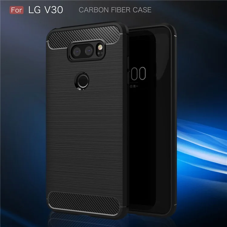 Skid Resistance Carbon Fiber Texture Brushed TPU Protective Cell Phone Case for LG V30 - Black