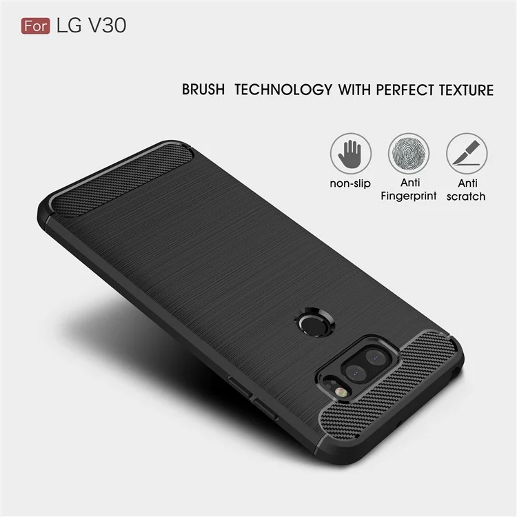 Skid Resistance Carbon Fiber Texture Brushed TPU Protective Cell Phone Case for LG V30 - Black