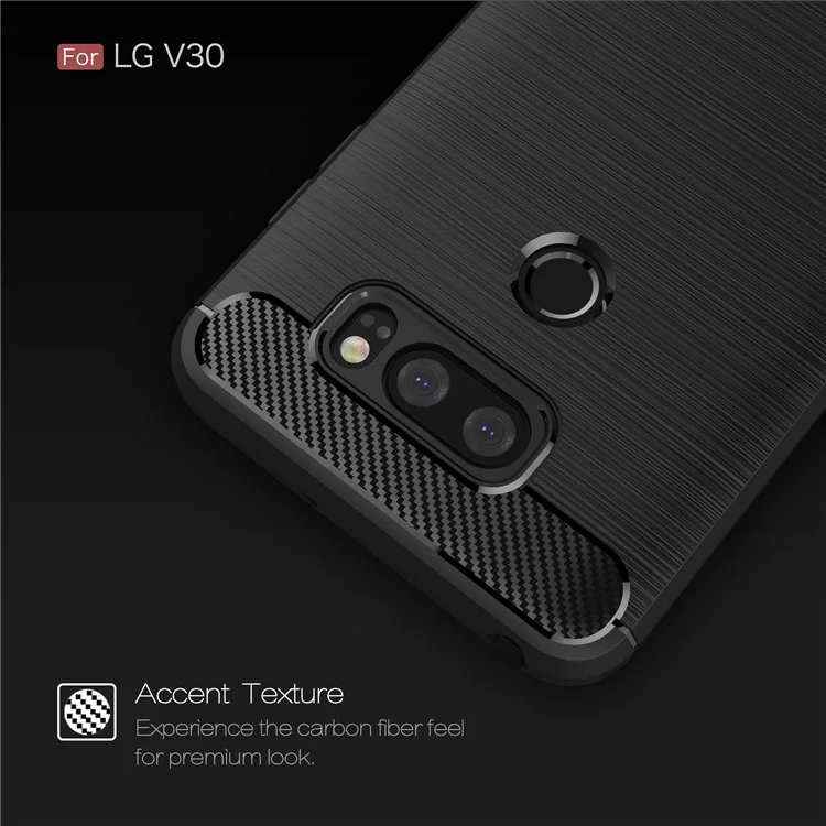 Skid Resistance Carbon Fiber Texture Brushed TPU Protective Cell Phone Case for LG V30 - Black