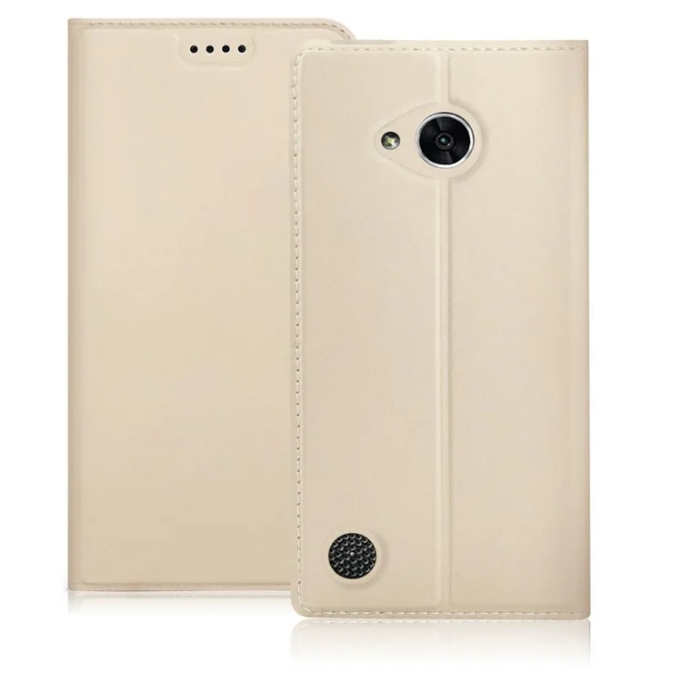 PU Leather Stand Auto Wake & Sleep Card Holder Phone Case Shell for LG X Power 2 - Gold