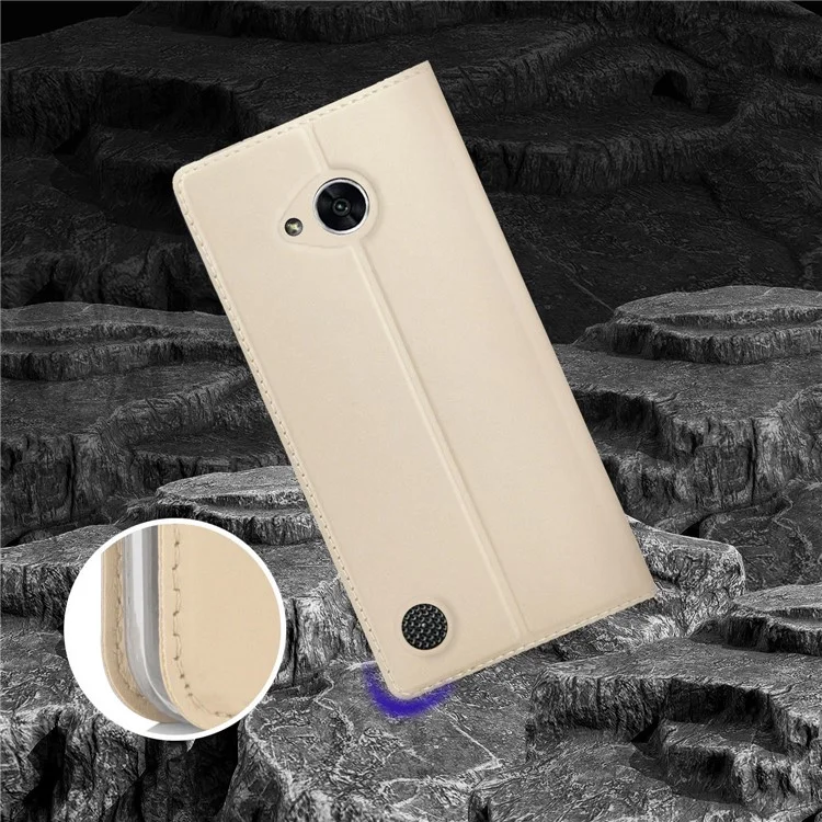 PU Leather Stand Auto Wake & Sleep Card Holder Phone Case Shell for LG X Power 2 - Gold