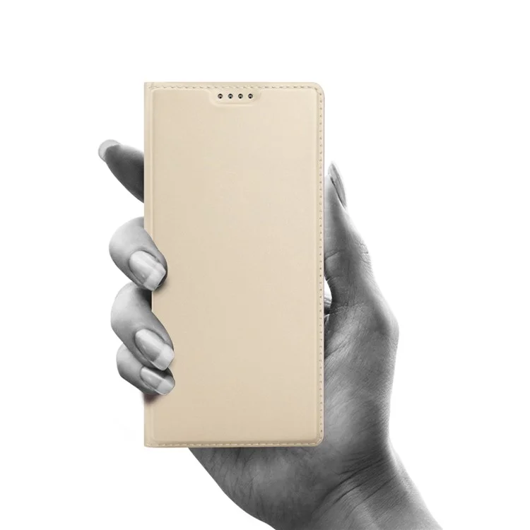 PU Leather Stand Auto Wake & Sleep Card Holder Phone Case Shell for LG X Power 2 - Gold