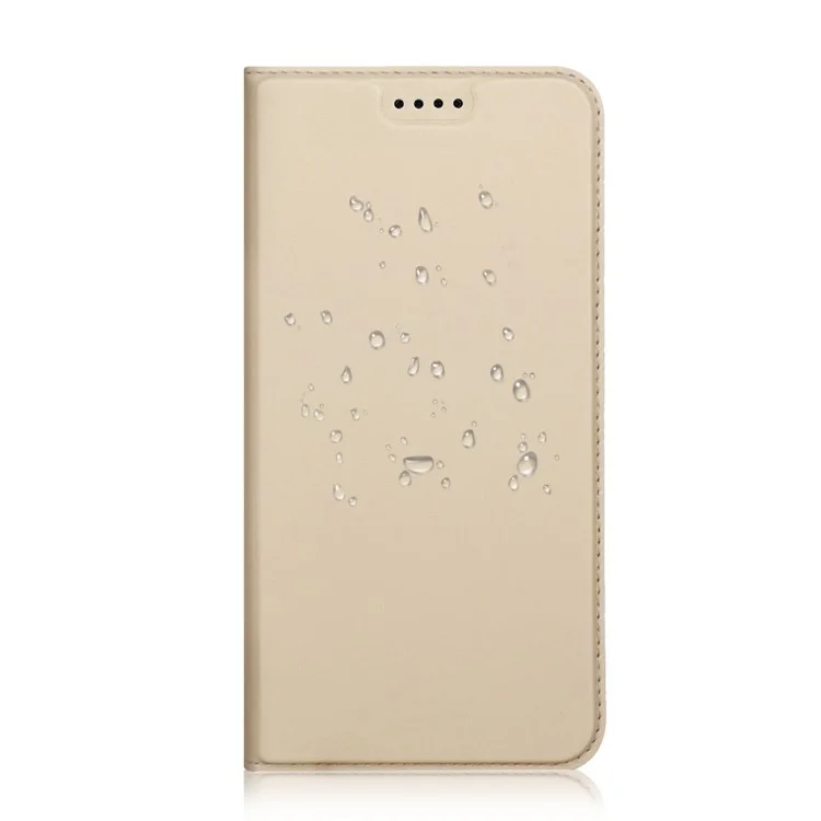 PU Leather Stand Auto Wake & Sleep Card Holder Phone Case Shell for LG X Power 2 - Gold