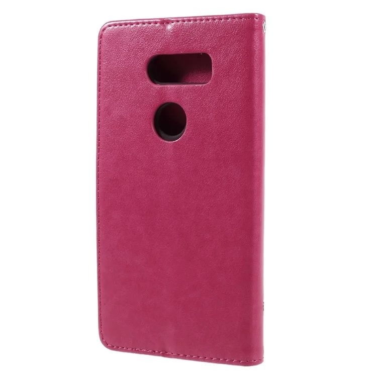 Imprint Butterfly Flowers Magnetic Wallet Leather Stand Cover for LG V30 - Rose