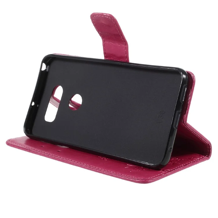 Imprint Butterfly Flowers Magnetic Wallet Leather Stand Cover for LG V30 - Rose