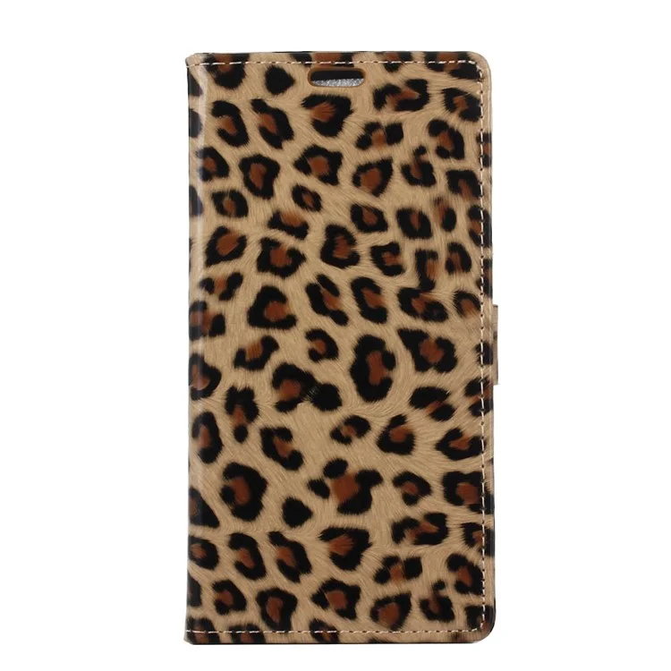 For LG Q6 M700N (EU Version) / Q6 Plus Glossy Leopard Wallet Leather Case Cover with Stand