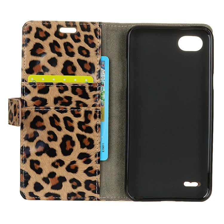 For LG Q6 M700N (EU Version) / Q6 Plus Glossy Leopard Wallet Leather Case Cover with Stand